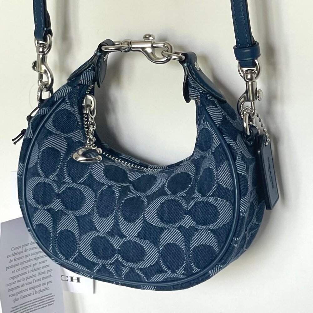 Coach Jonie Crossbody Mini Signature Denim Leather CA004 Hobo Wristlet Jacquard - Picture 12 of 13